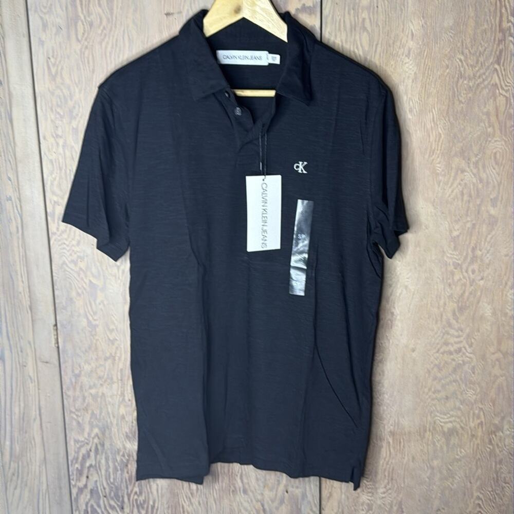 NWT Calvin Klein Jeans Black With White Logo Polo Shirt Size Small